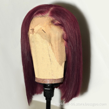 Dropshipping 99J Short BOB Wine Red Burgundy Color Human Hair Wigs for Black Women 13*4 Brazilian Remy Hair Lace Front wig
